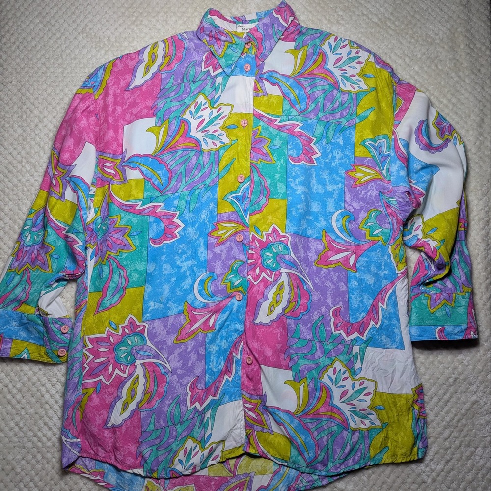 Vintage Ken Marshall Abstract Patchwork Button-Up… - image 4